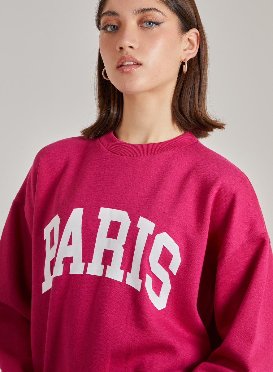 Paris Slogan Oversized Sweatshirt | Pink Vanilla
