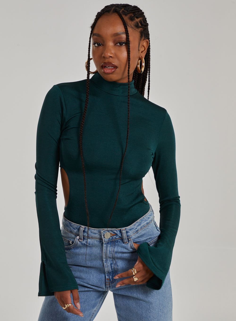 Slinky Cut Out Flare Sleeve Bodysuit | Pink Vanilla