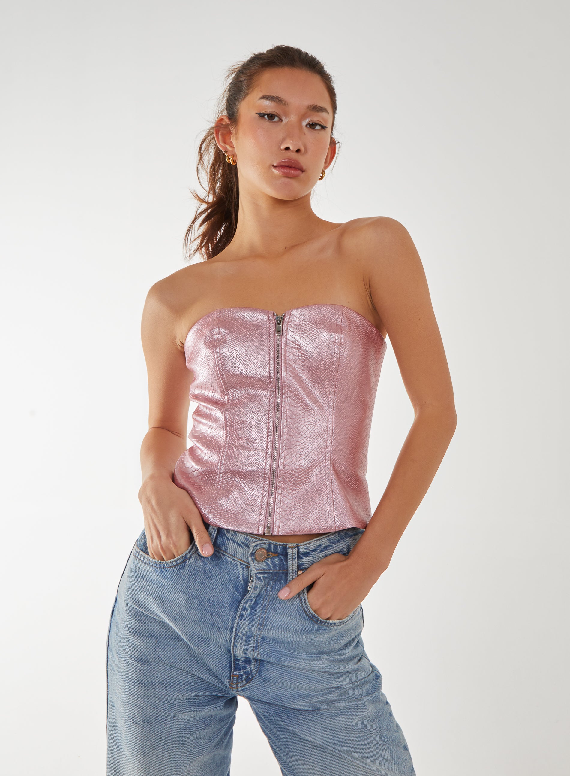 ベアトップ/チューブトップ antique neon pink corset Neon Peony Pink Lace Lightly Lined Corset Bra Top | Victoria's