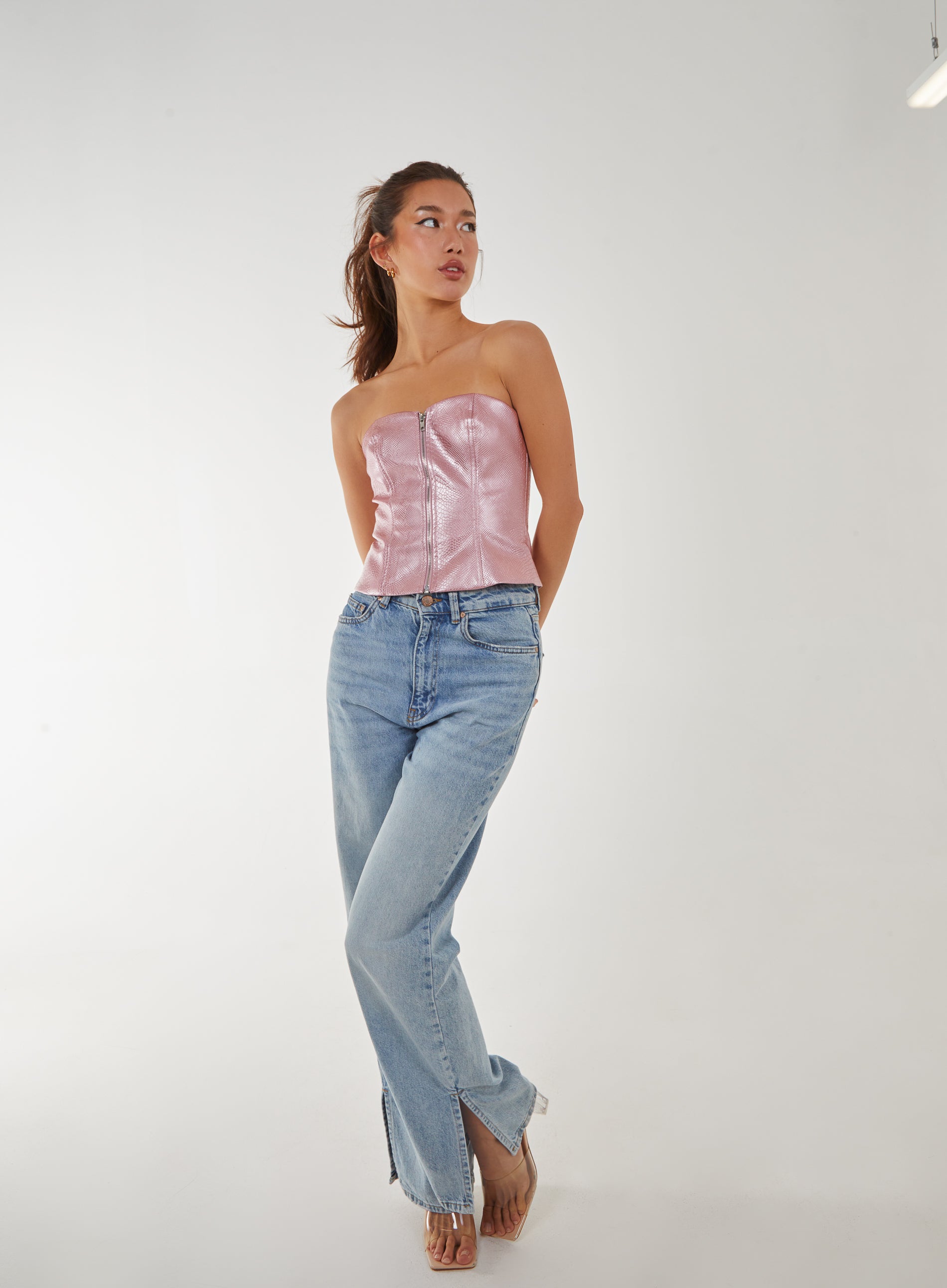 Snake PU Lace Up Corset Top | Pink Vanilla