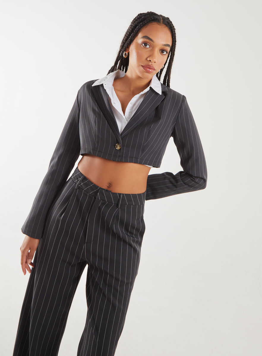 Pinstripe Cropped Blazer | Pink Vanilla