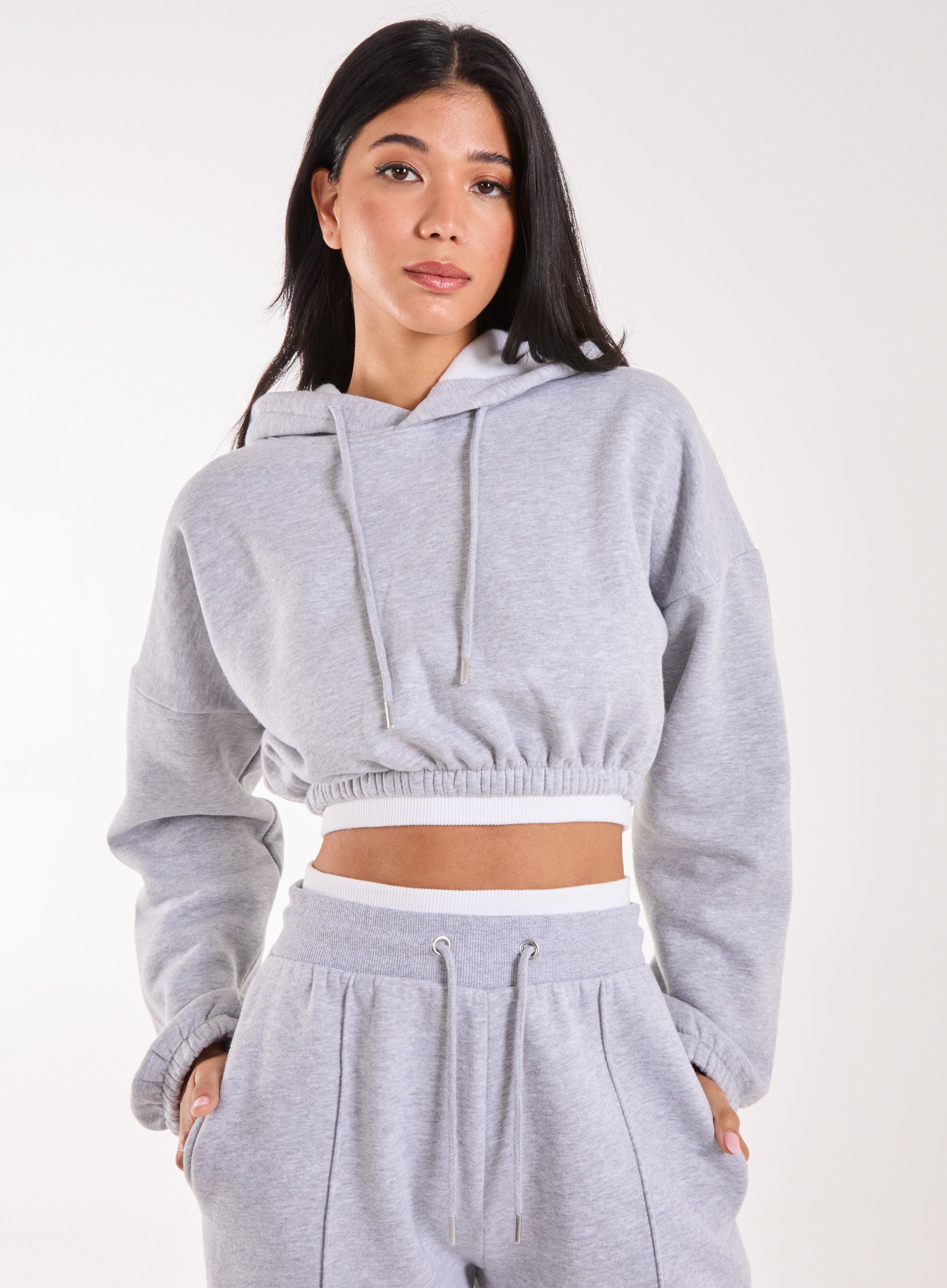 Gray fashion cropped hoodie