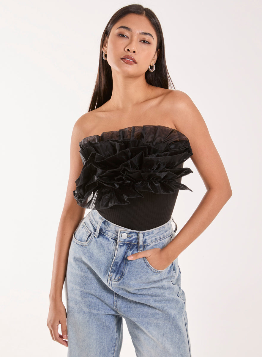 Corsage Front Ruffle Bodysuit | Pink Vanilla
