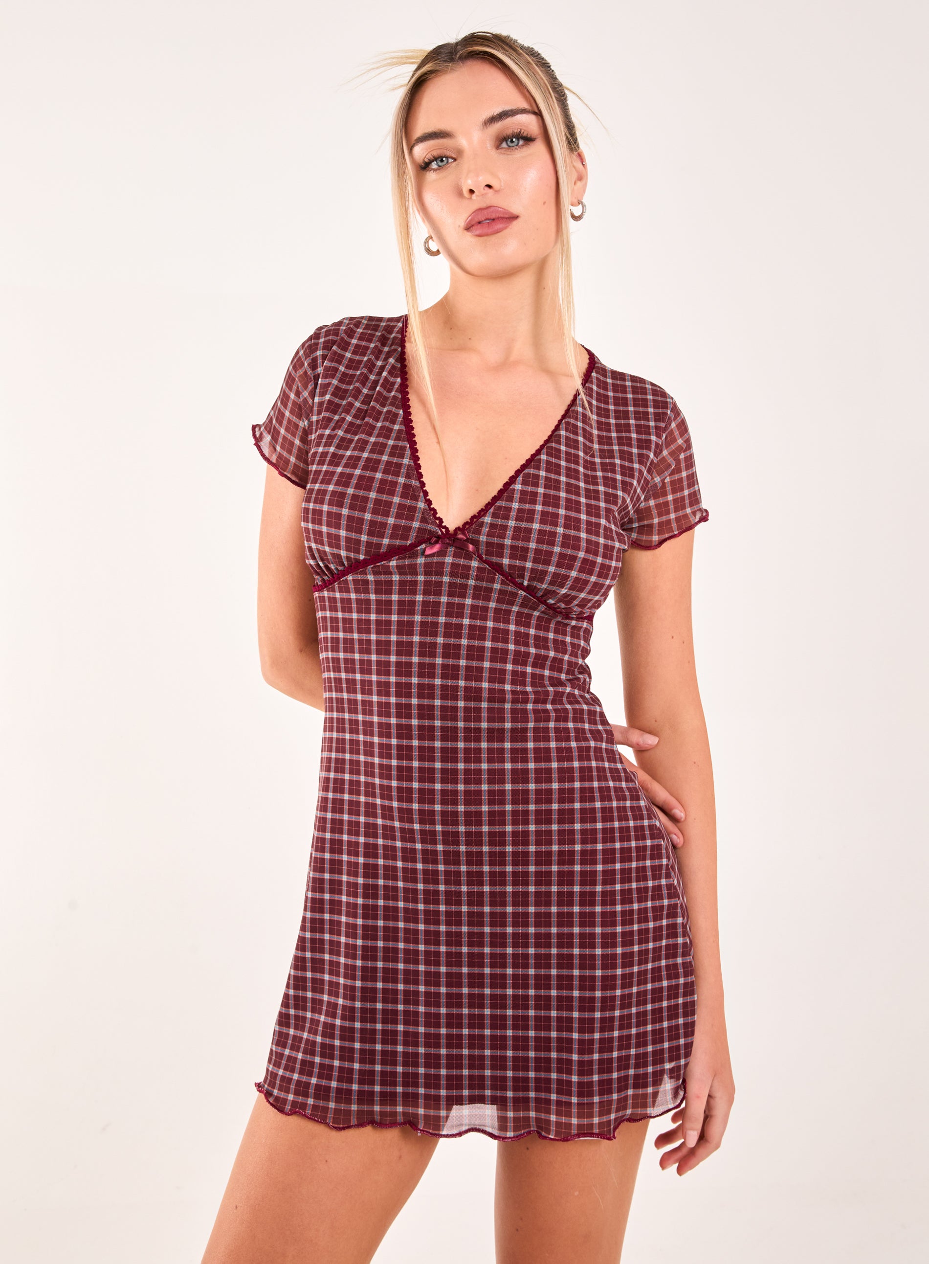 burgundy check dress Whistles Check Mesh Dress Burgundy/Multi Size 0