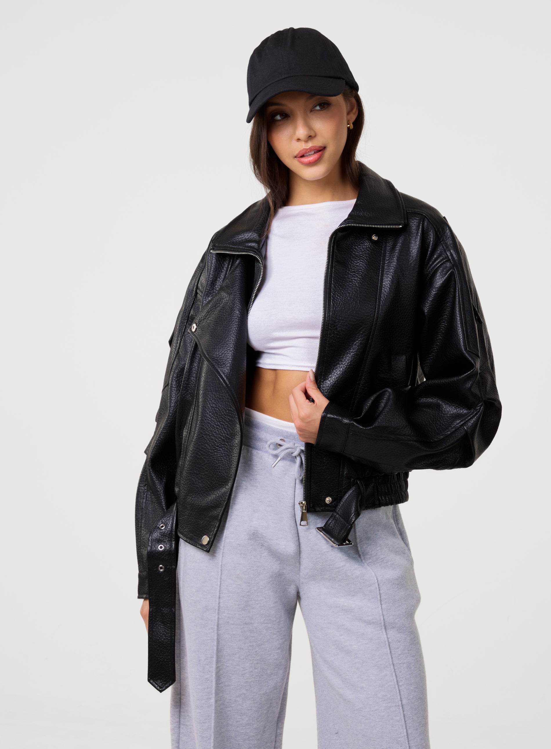 Oversized PU Leather Jacket Pink Vanilla