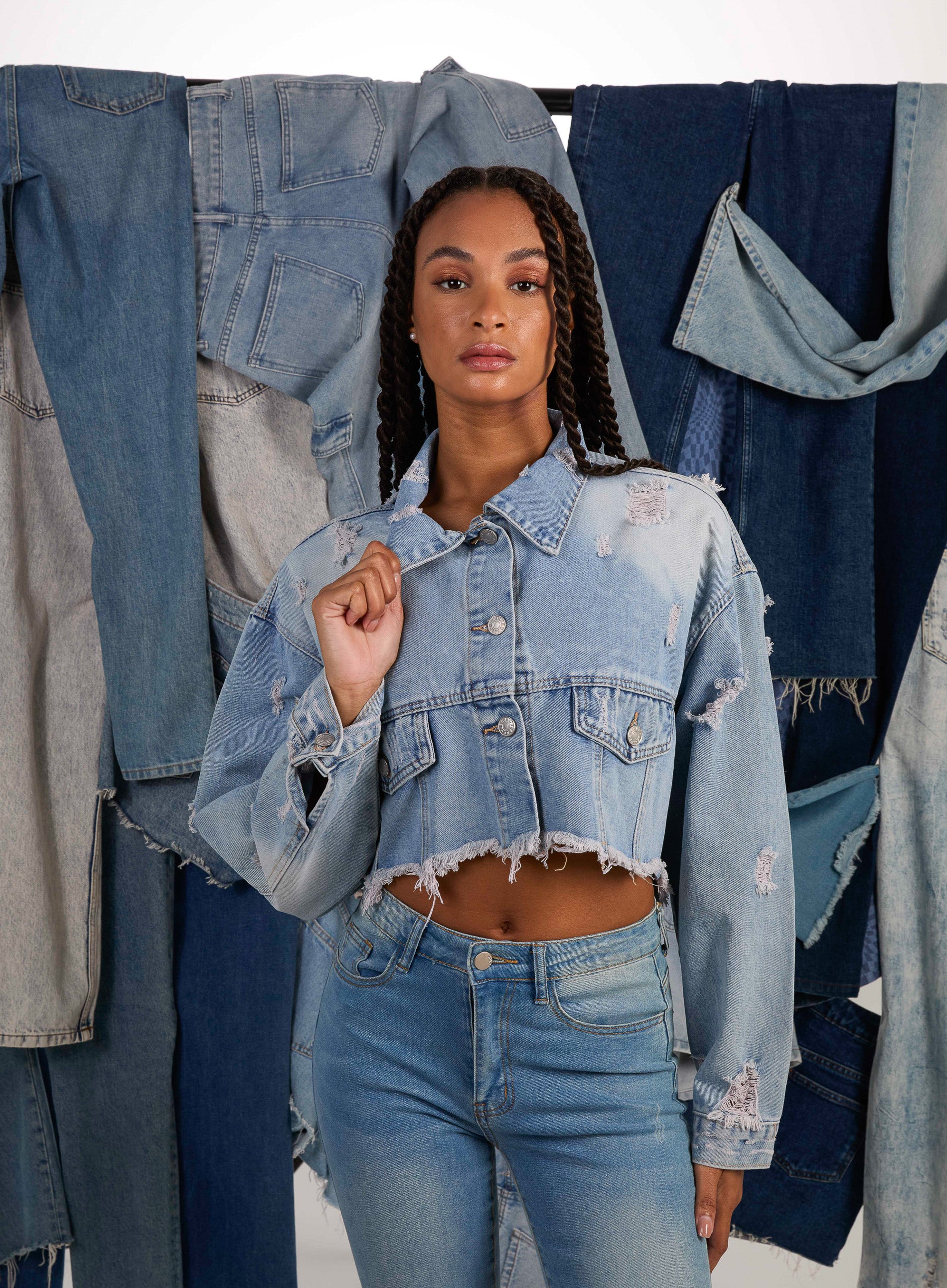 Pink ripped denim jacket best sale