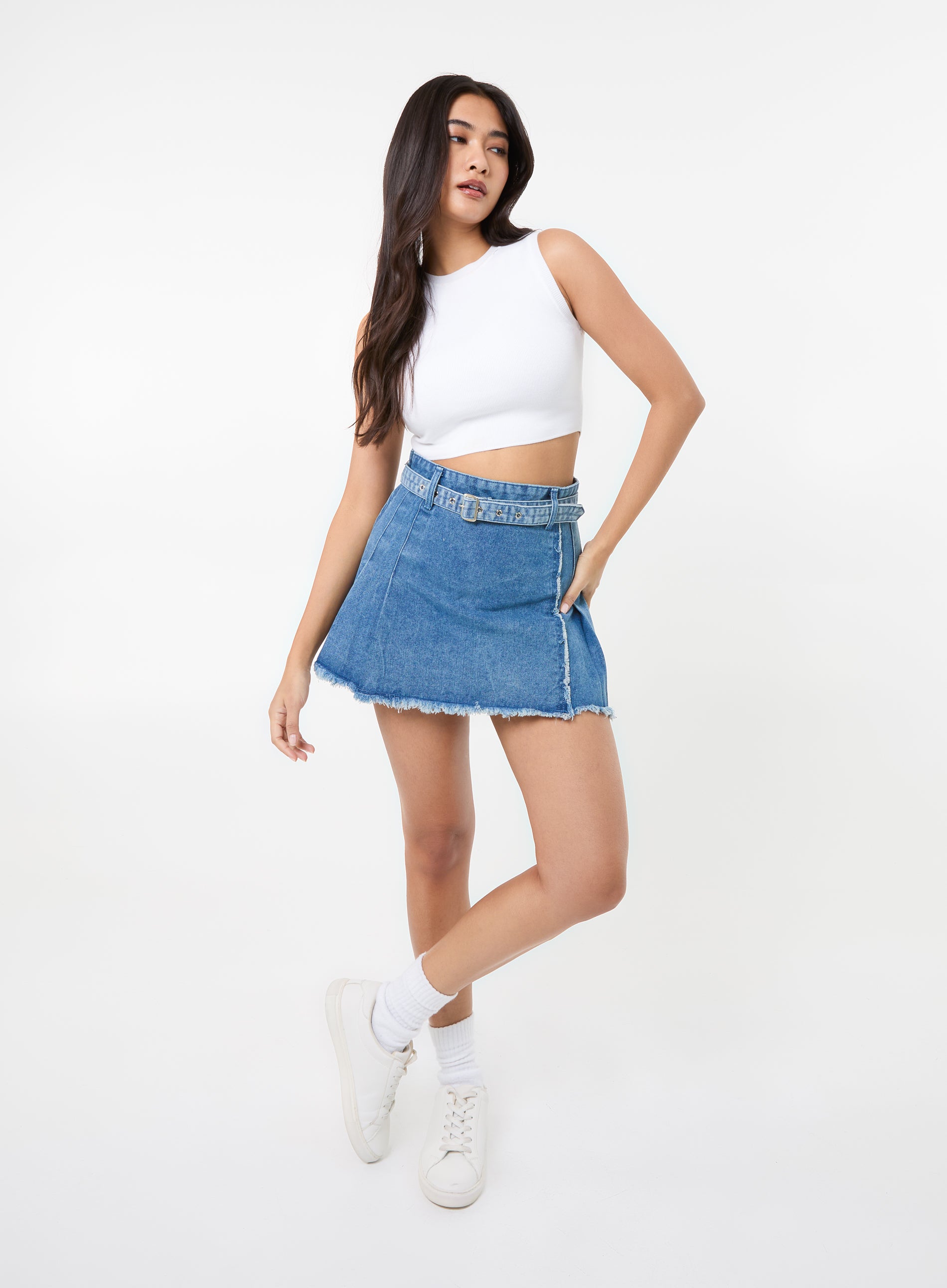 【Anyone more】Daniel Belt Denim Pleated Mini Skirt DHgate.com:Denim Pleated Mini Skirt with Belt Sashes and