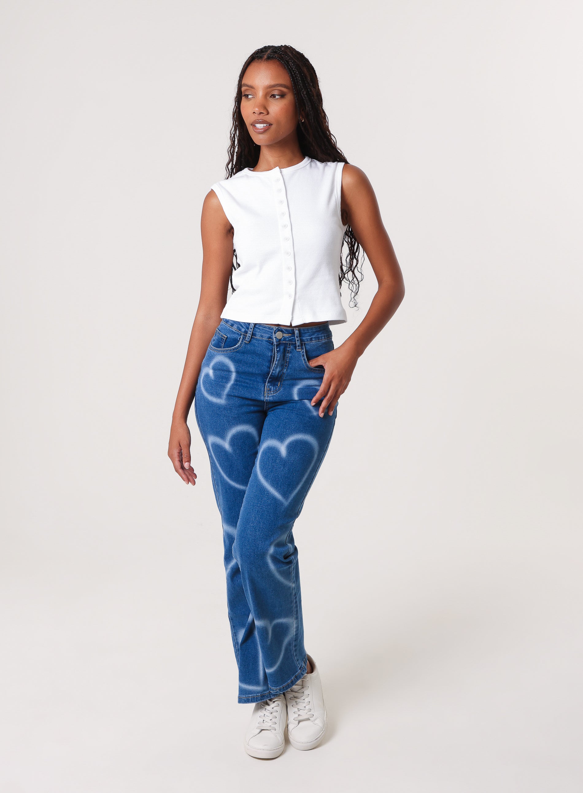 Spray Heart Detail Jeans | Pink Vanilla