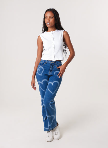 Spray Heart Detail Jeans | Pink Vanilla