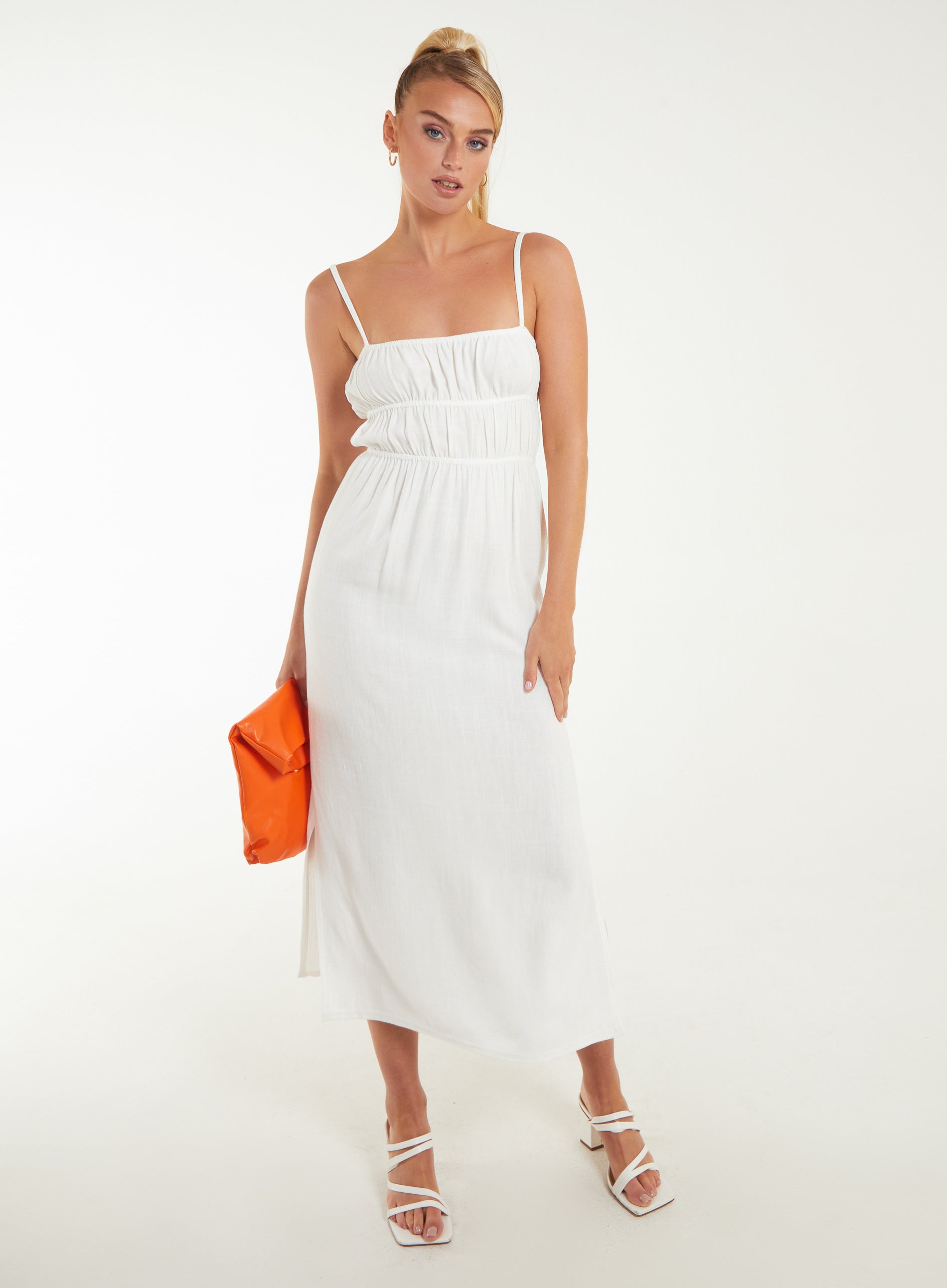 Linen Open Back Midi Dress