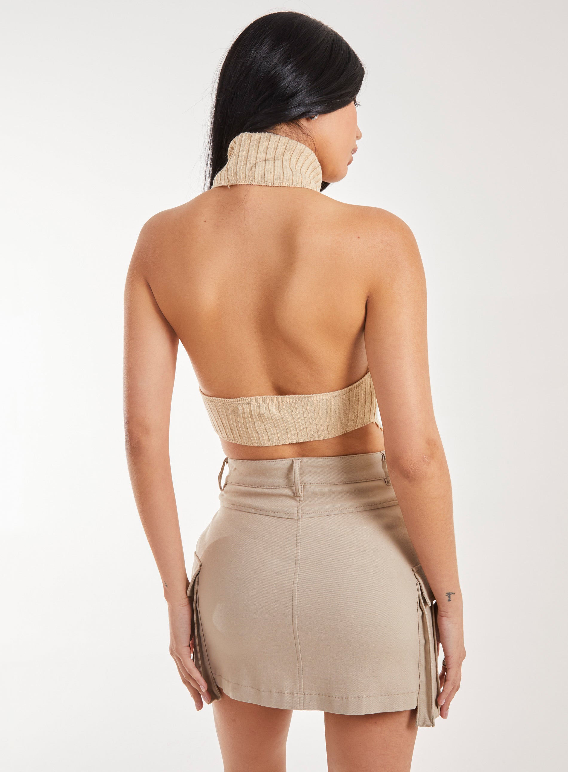 High Neck Chunky Knit Halter Top | Pink Vanilla