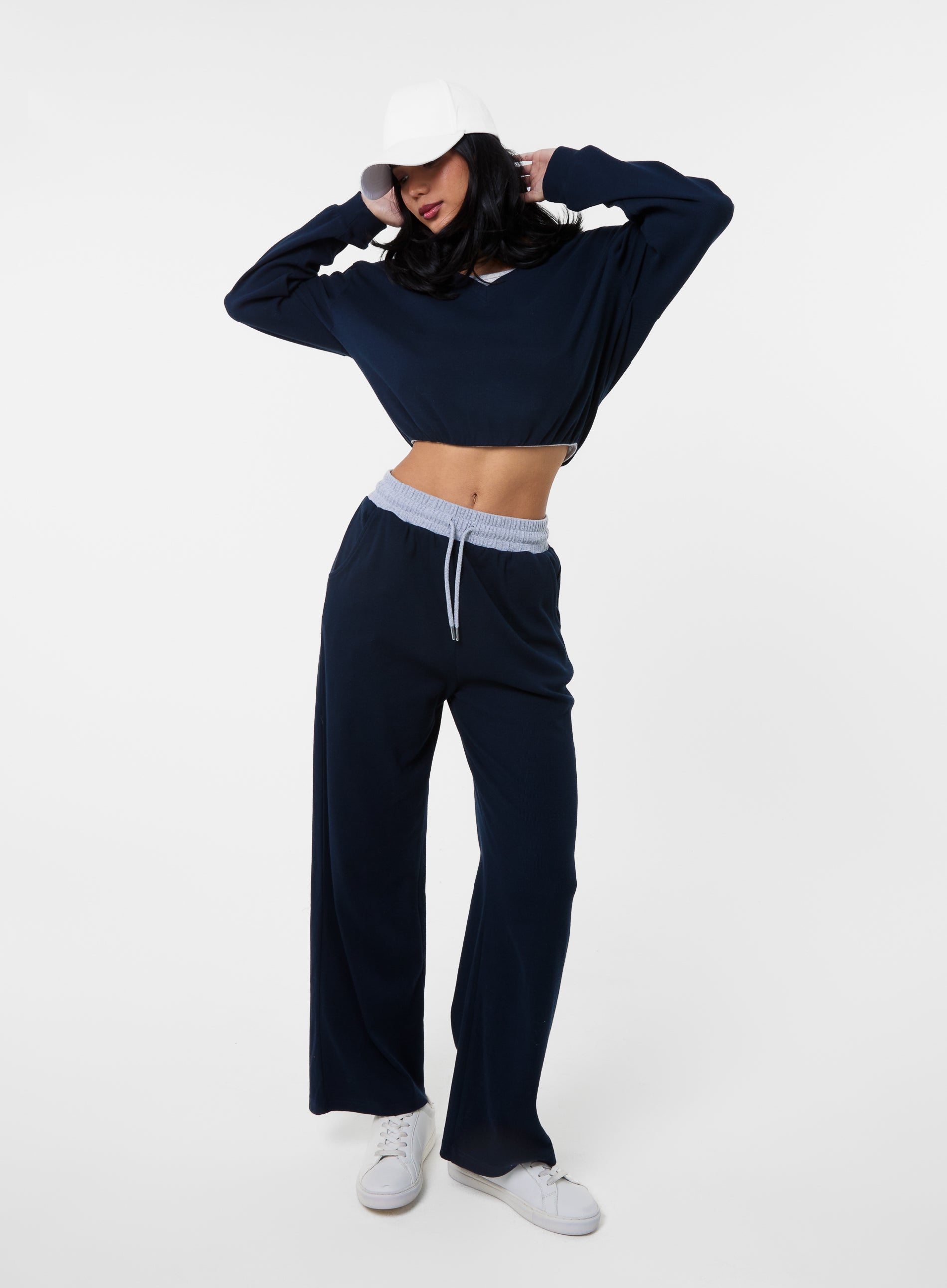 Contrast Band Wide Leg Joggers | Pink Vanilla