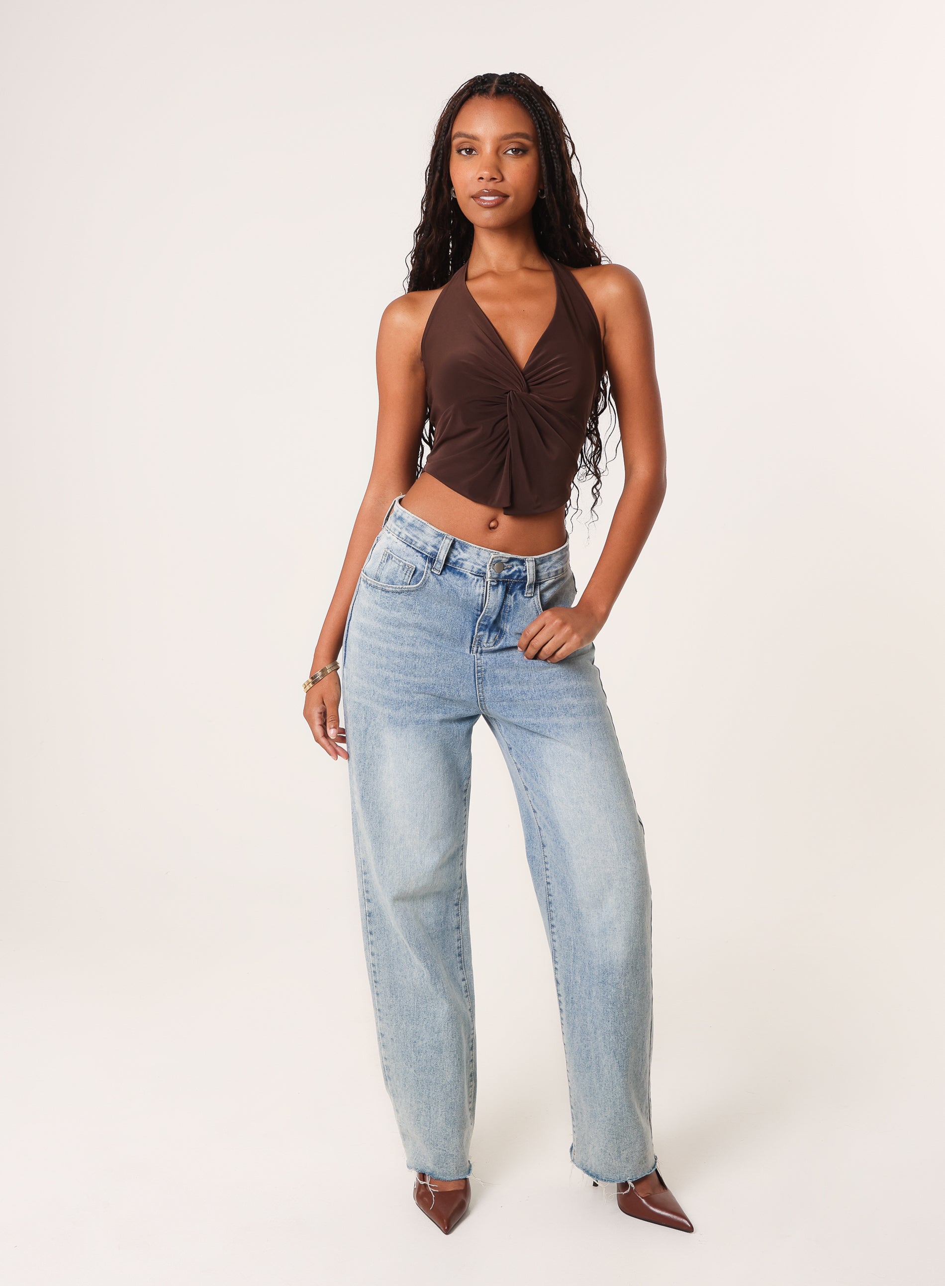 Knot Front Butterfly Halter Top | Pink Vanilla