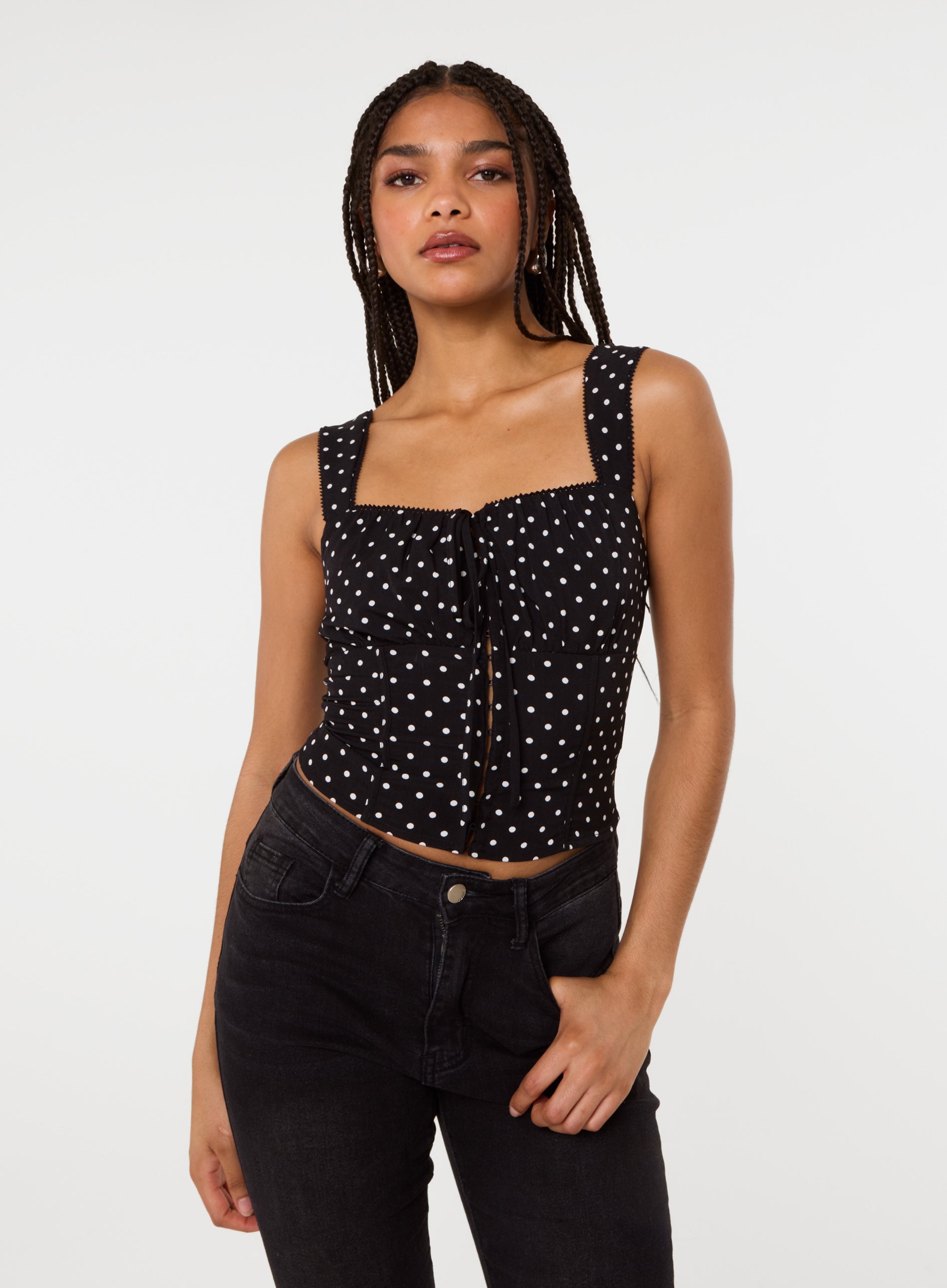Black & White | Polka Dot Hook And Eye Crop Top | Pink Vanilla