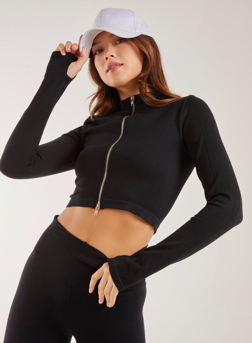 Active Rib Double Zip Top | Pink Vanilla