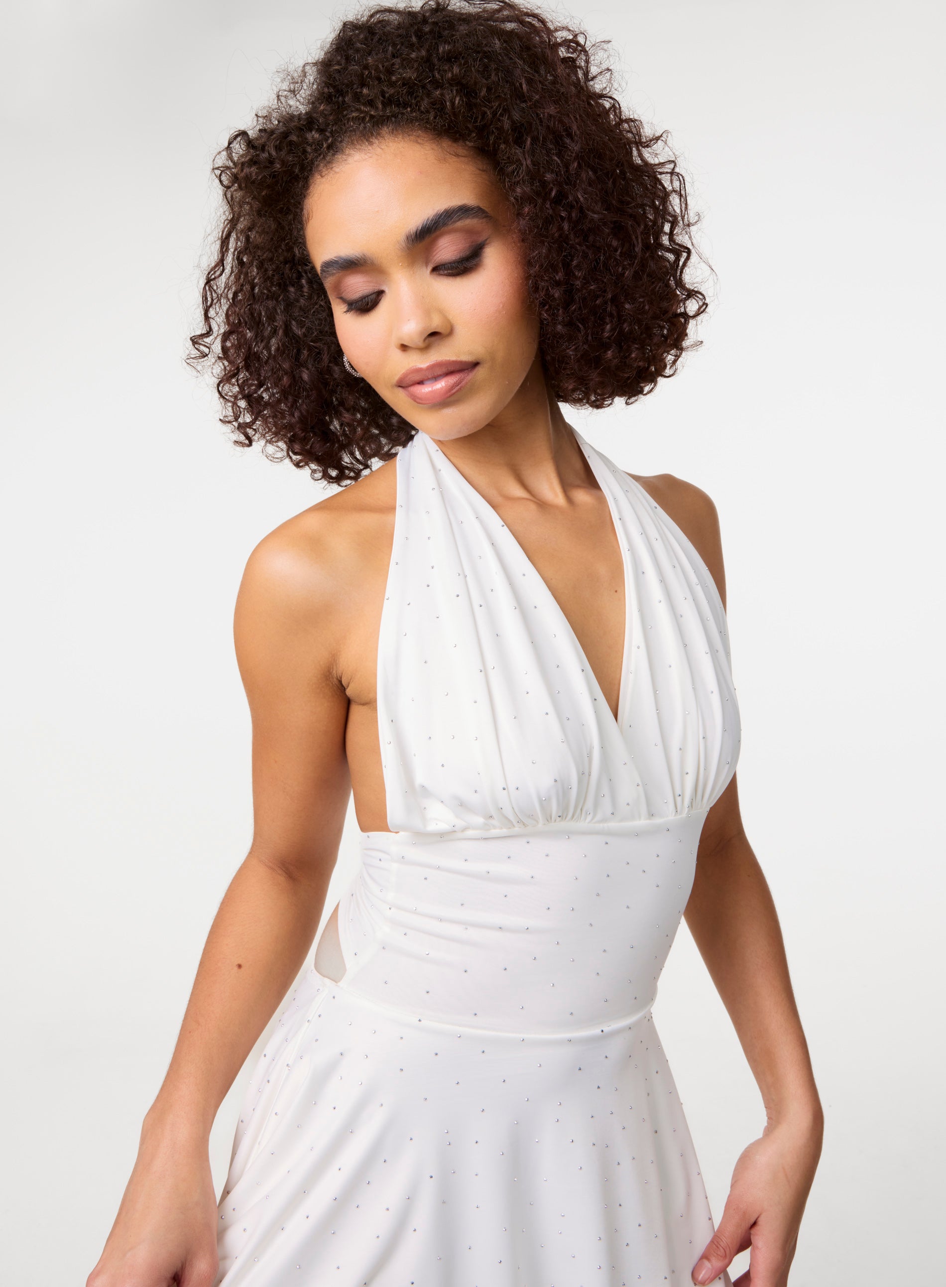 Diamante Slinky Halter Dress | Pink Vanilla