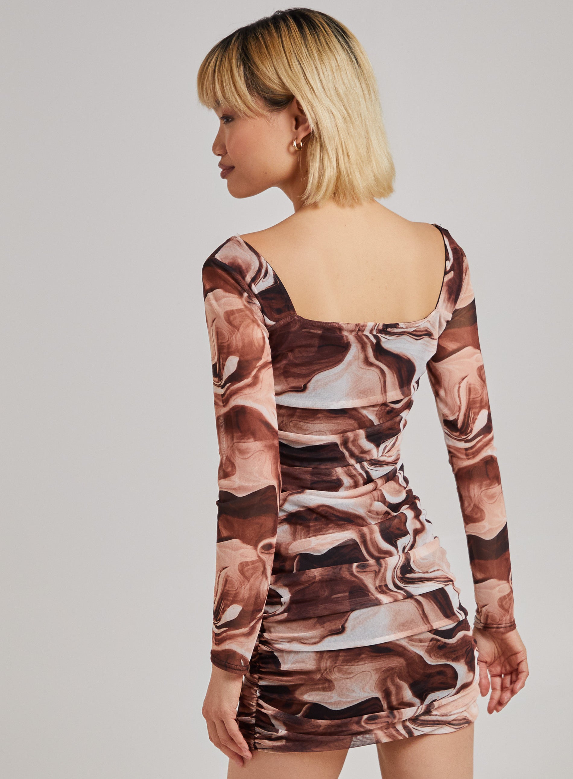 marble print long sleeve dress Long Sleeve Marble Print Dress