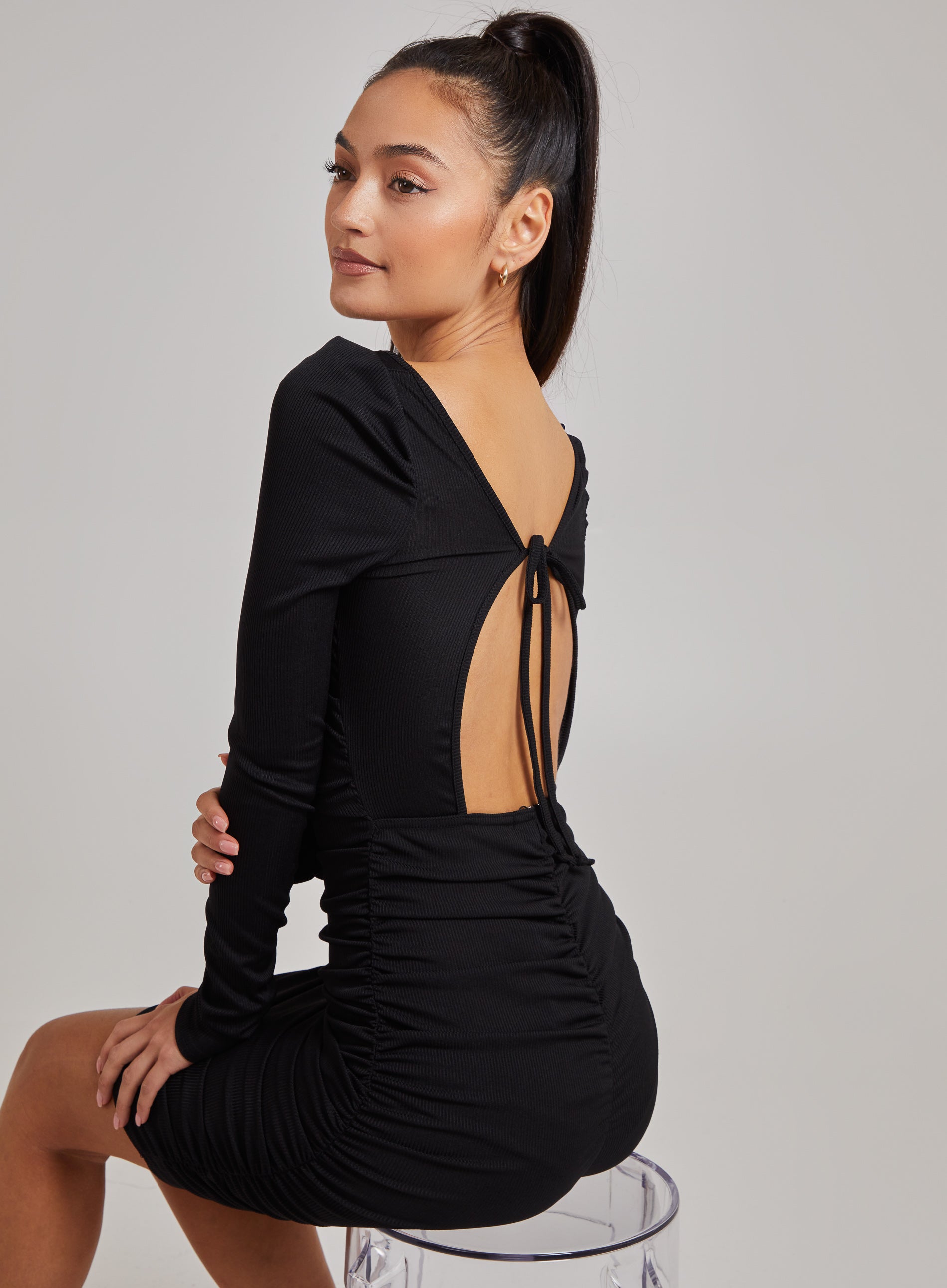 Open Back Ribbed Midi Dress