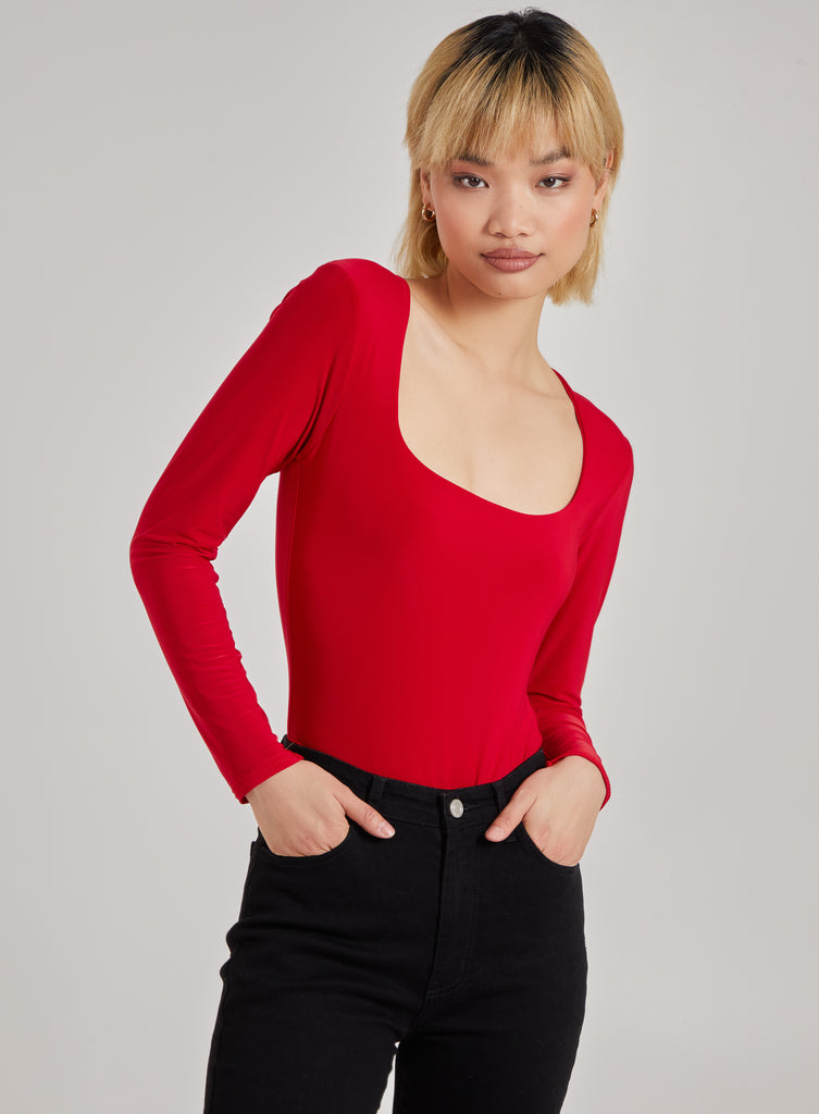 Pink Square Body Square Neck Slink Bodysuit | Pink Vanilla