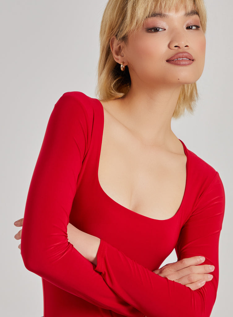 Pink Square Body Square Neck Slink Bodysuit | Pink Vanilla