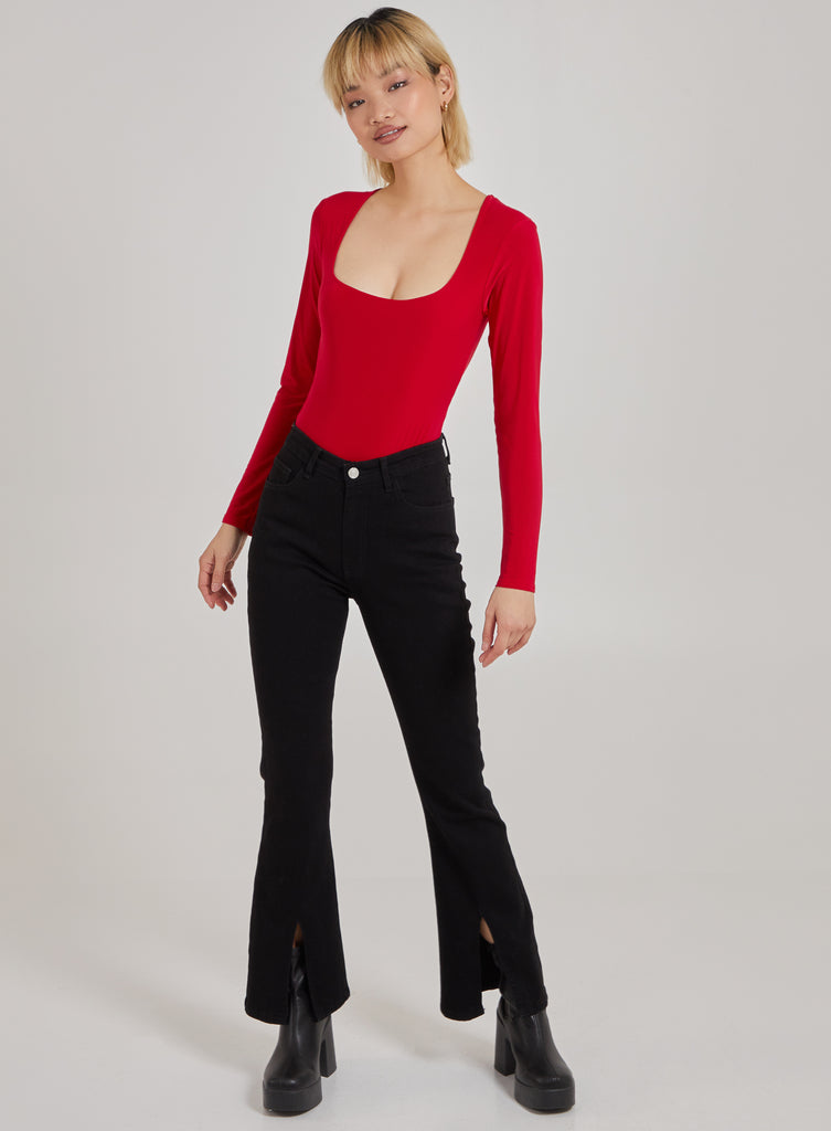 Pink Square Body Square Neck Slink Bodysuit | Pink Vanilla