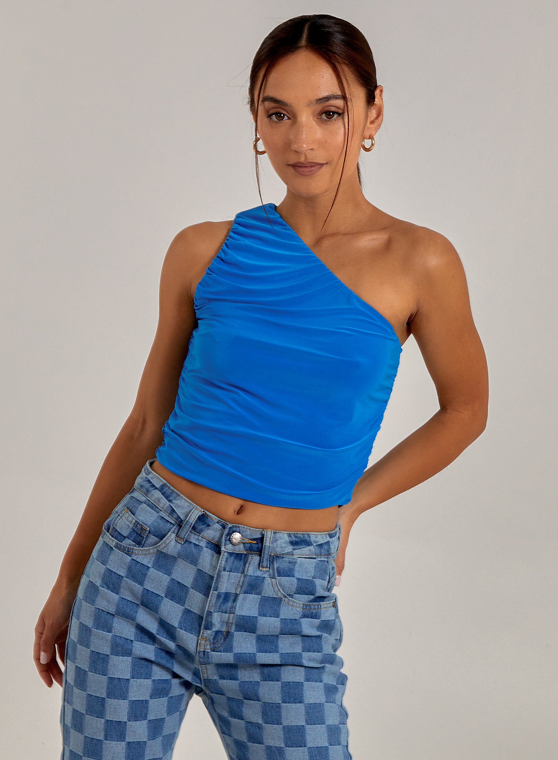 One Shoulder Ruched Slinky Top