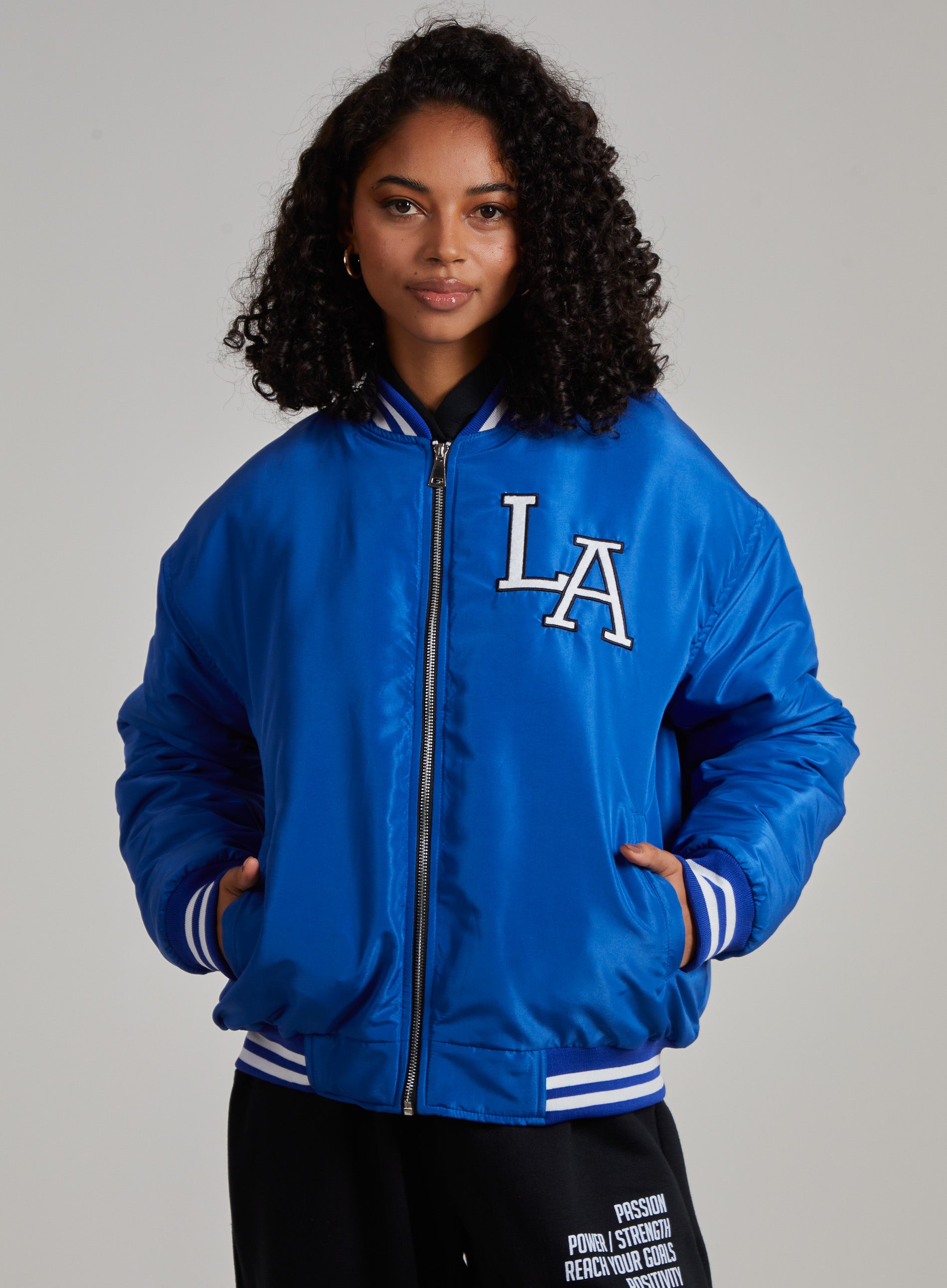 Pink and blue bomber jacket best sale