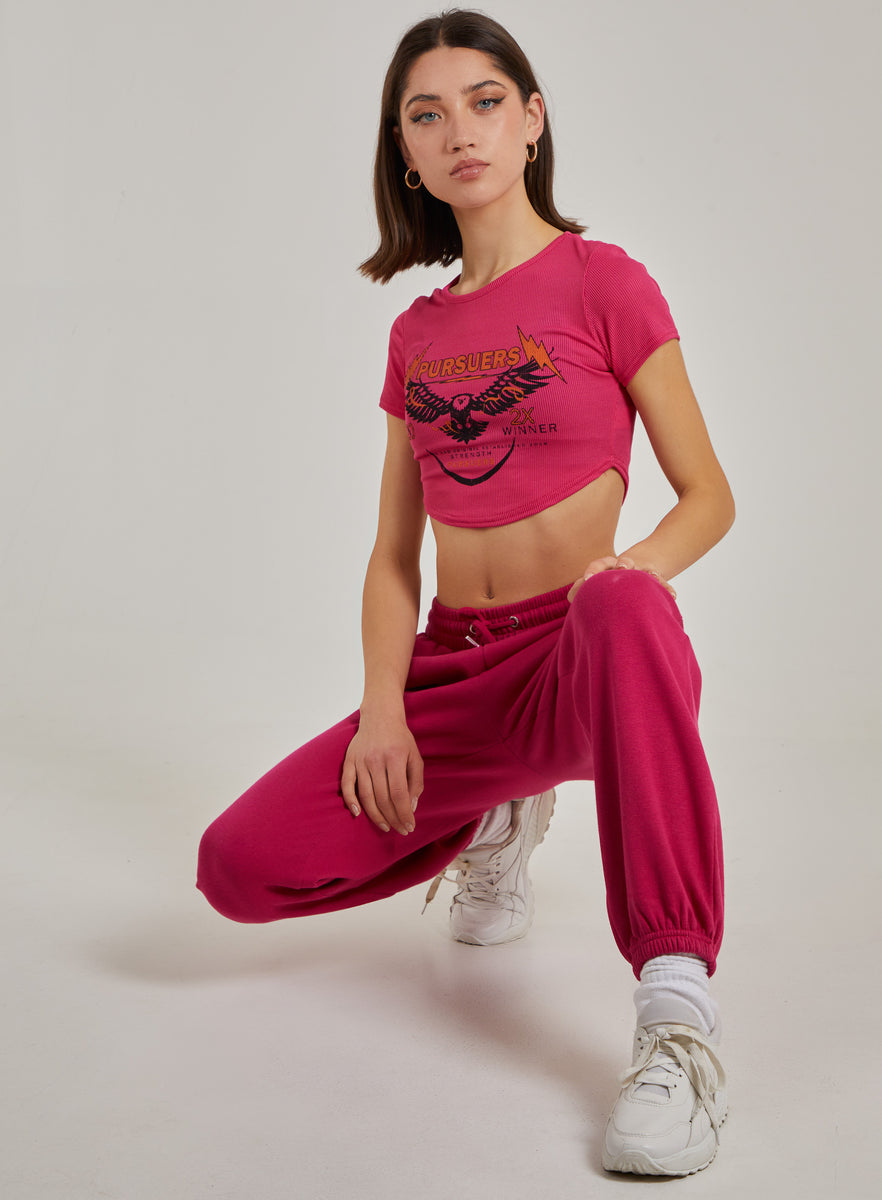 Cropped Ribbed Band Tee | Pink Vanilla